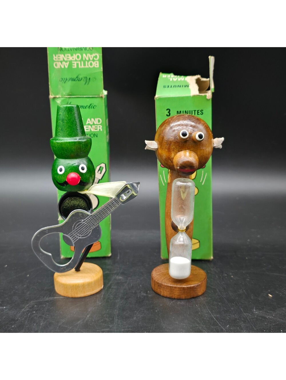 Vtg Mid Century Modern Johnny Guitar Bottle Opener Dog Egg Timer MCM Kitsch Box